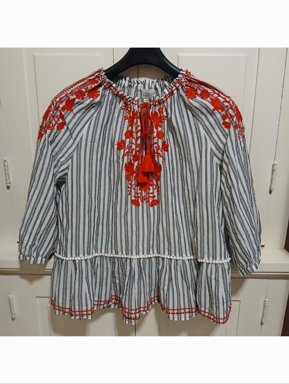 Broome Street By Kate Spade Size XL Striped Embroidered Floral Boho Blouse Top